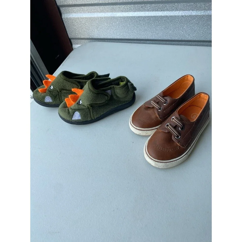 Toddler Boys Size 6 Shoe Lot Cat & Jack Brown Loafers Capelli New York Dinosaur